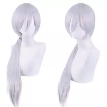 80 см аниме бензопила человек Quanxi серебристо-серый длинный парик косплей костюм термостойкие синтетические волосы женские парики 80cm серебряный