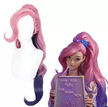 80 см аниме игра Серафина длинный хвостик парик косплей костюм KDA термостойкие синтетические волосы женские розовые смешанные фиолетовые парики One Size розовый