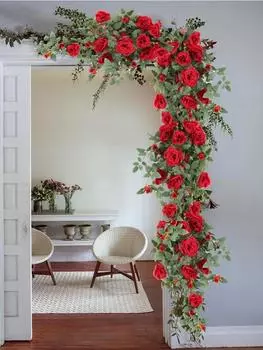 80 см искусственная розовая лоза, висящая на подносе из ротанга, искусственные цветы, висячие растения, искусственный цветок, настенный декор, подвесной для сада, свадебное украшение красный