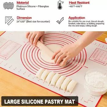 80 см силиконовый коврик для выпечки, толстый антипригарный коврик для выпечки с мерным ковриком для помадки, коврик для стола, коврик для раскатывания теста 60x80cm красный