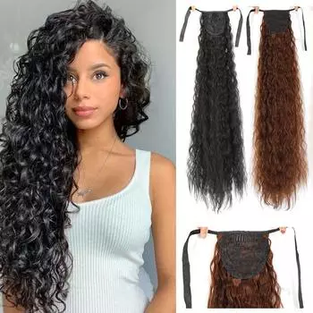 80 СМ Супер Длинные Волнистые Наращивание Волос Синтетическое Волокно Африканский Индивидуальный Конский Хвост