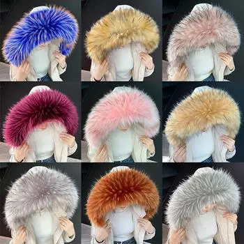 80 см Зимние разноцветные съемные аксессуары Искусственный мех енота Шарф Капюшон Меховой Декор Шаль