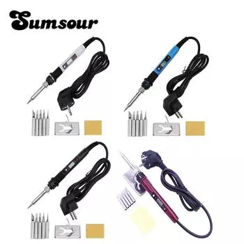 80 Вт паяльник с регулируемой температурой, цифровой ЖК-дисплей, электрический паяльник, паяльная станция для распайки с набором насадок для припоя красный