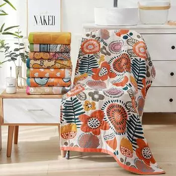 80 x 160 см чистое хлопковое марлевое банное полотенце тканое мультяшное банное полотенце летнее домашнее ванная большое полотенце мягкие пляжные полотенца 80x160cm&1pc синий/белый