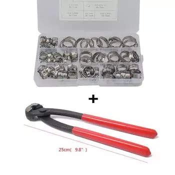 80 x 5.8-21mm Single Ear Plus Stainless Steel Car Hydraulic Hose Clamps O-Clips Pipe Fuel Air with Pliers Tool