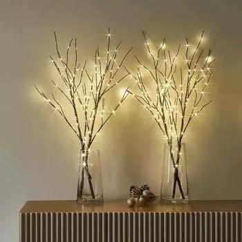 80 см освещенные ветки 50 светодиодных гирлянд, электрические светящиеся белые березовые ветки для вазы, рождественский декор внутри и снаружи Birch Branch 1pc