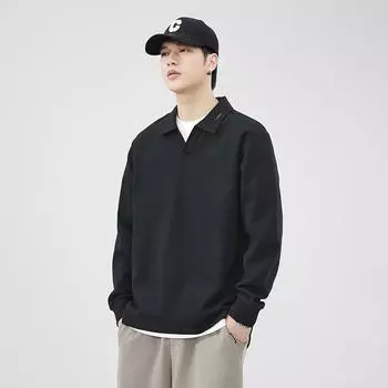 80G Плотная весенне-осенняя черная рубашка поло с длинными рукавами, мужская свободная лацкан, мужской свитер с воротником поло M серый