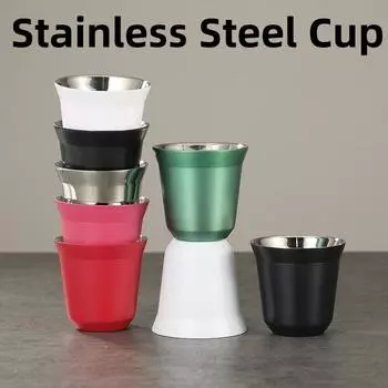 80ml Espresso Mugs Stainless Steel Coffee Cups Wine Glass Double Wall Heat Insulated Capsule Cups Insulation for Household 80ml маджента