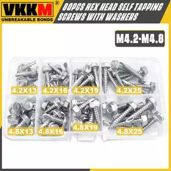 80PCS 410 stainless steel hex head self tapping screw with washer