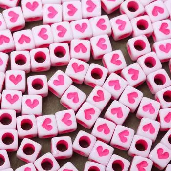 80Pcs 6mm Heart Square Shape Loose Cubic Acrylic Beads For Jewelry Making DIY Bracelet Necklace Jewelry Accessory