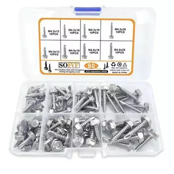 80 шт. Саморез с внешней шестигранной головкой и шайбой, винт из нержавеющей стали 410, с наконечником для сверления, внешний шестигранный привод