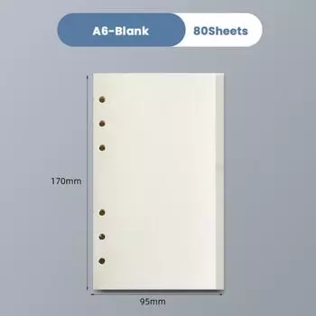 80Sheets A5/A6/A7 Notebook Refill Paper Kraft Paper 6-hole Binder Inner Page Students A6-White-Blank