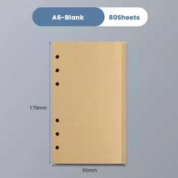 80Sheets A5/A6/A7 Notebook Refill Paper Kraft Paper 6-hole Binder Inner Page Students A6-Yellow-Blank