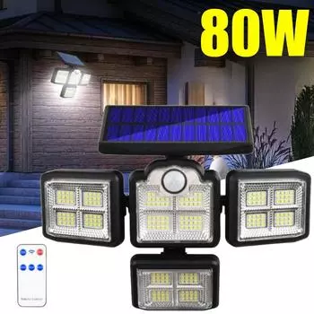 80W 198 LED 4 Heads Solar Lights Outdoor 10000LM Solar Motion Sensor Wall Lamp IP65Waterproof Landscape Security Lighting Type A-30W