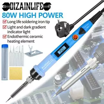 80 Вт Регулируемая температура Электрический паяльник 220 В Нагревательные наконечники LCD Припой Сварка DIY для ремонта припоя Оловянные наконечники паяльника