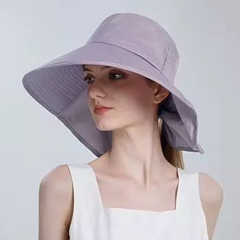 8112 Sun Hat Female Sun Protection Big Brim Hat Fashion Ponytail Bucket Hat Fashion Outdoor Summer Sun Hat Big Brim Hat Smoked clothes purple