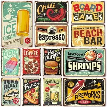 812 дюймов Винтажная еда Жестяные металлические знаки Ретро Повар Пицца Бургер Ресторан Настенные таблички Гараж Магазин Индивидуализация Декор Подарок 20x30cm белый