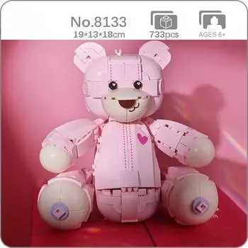 8133 мир животных розовый медведь девочка сидеть улыбка сердце домашнее животное шарнирная кукла модель мини-блоки кирпичи строительные игрушки для детей без коробки