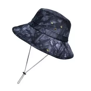 8141 Summer Sun Protection Sun Hat Tie-Dyed Bucket Hat Big Brim Outdoor Travel Hat Female British Fashion Sun Hat Black