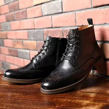 816301H Upgraded Zipper Men S Brock Carved Business British Style Men S Shoes Leather Boots Men S Martin Boots 38 коричневый