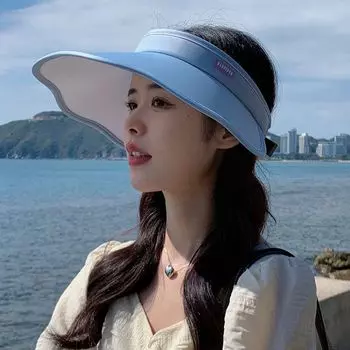 8167 New Arrival Big Brim Sun-Proof Shell-like Bonnet Outdoor All-Matching Topless Hat Women s Summer K-style Sun-Proof Sun Hat Lake Blue