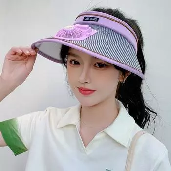 8193 Summer New Arrival Sun Protection Hat Female Mini Tie Fan Topless Hat Sun Hat Face Big Brim Show Outdoor Sun Hat Purple