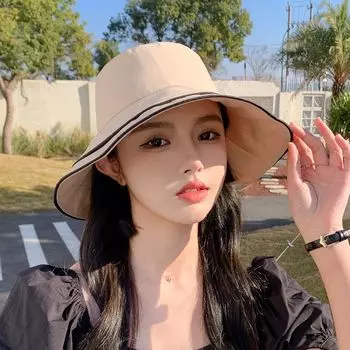 8266 Summer New Arrival Sun Hat Female K-style Fashion Bow Fisherman Hat Patchwork Big Brim Sun-Proof Sun Hat Beige