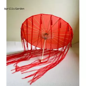 82 см красный зонтик для косплея, зонтик с кисточками, древний костюм Хана, древний костюм, зонтик для фотосъемки, зонтик Ханфу, зонтик от солнца