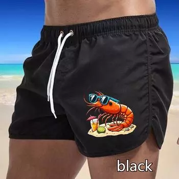 82 Summer Men s Quick-Drying Swim Trunks Printing Sports Pants Swimwear Beach Shorts Jogging Shorts M чёрный