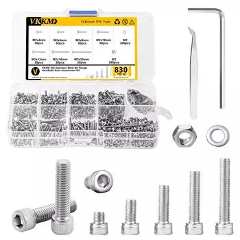 830 pieces classification kit screw M2 nut and screw M2 metric machine screw kit, hexagon socket screw nut screw and washer kit