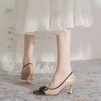 8362-16 Женские туфли на шпильках с острым носком, в стиле Small Fragrance, с бантом, деловые туфли для поездок на работу 39 чёрный