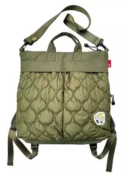 8407 Snoopy Fluffy Quilted Vertical 3WAY Большая вместительная сумка-тоут IP Theoru Puff Peanuts 9R [Routeto] (02 Хаки)