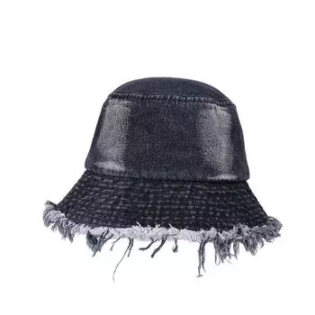8448 Japanese Style Washed Easiest for Match Summer K-style Jean Fisherman Hat Bucket Hat Women s Face Small Sun Protection Sun Hat Black