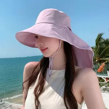 8464 Summer Foldable Bag Cap Outdoor Sun-Shade All-Match Sun Protection Hat Women s Large Brim Shawl Fashion Fisherman Hat Smoked clothes purple
