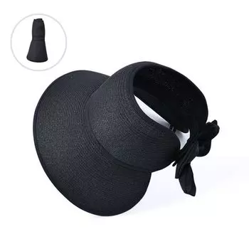 8480 Summer Sun Protection Sun Hat Fashion Big Brim Topless Hat Beach Outdoor Foldable Female Straw Sun Hat Black