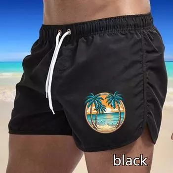 84 Summer Men s Quick-Drying Swim Trunks Printing Sports Pants Swimwear Beach Shorts Jogging Shorts M чёрный