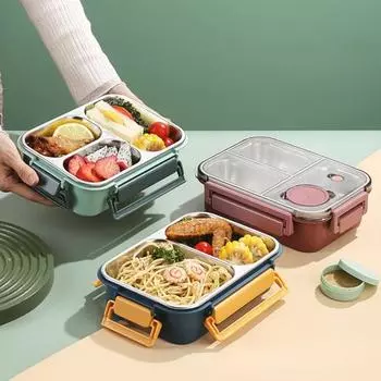 850 мл Ланч-бокс из нержавеющей стали Bento Box для взрослых, герметичный штабелируемый контейнер для обеда синий