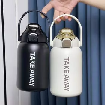 850 мл термос симпатичная бутылка для воды из нержавеющей стали термосы большой емкости термостакан изолированная чашка с соломинкой кружка without sticker чёрный