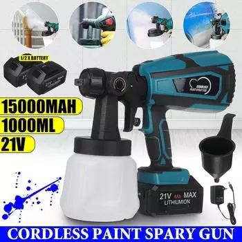 850 Вт 21 В Беспроводной краскопульт Высокая мощность Бытовой электрический распылитель краски 1,8/2,5 мм сопло 1000 мл Легкое распыление Краскопульт Электроинструменты 1000 МЛ 1*Battery