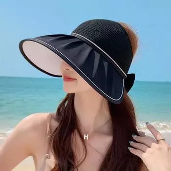 8530 Летняя уличная шляпа от солнца Женская пляжная шляпа без верха в виде ракушки, подходящая ко всему, Стильная пляжная шляпа от солнца с широкими полями Twilight Black