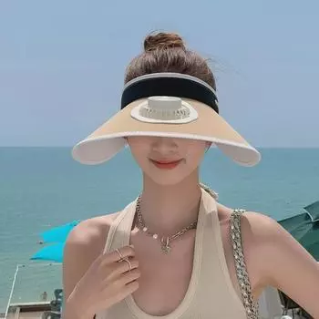 8536 Summer UV Protection Sun Hat Female Fashion Topless Hat with Fan Big Brim Outdoor All-Matching Sun Protection Hat Beach khakis