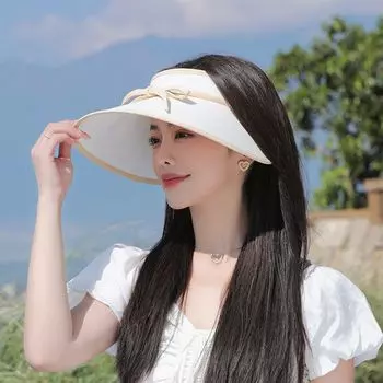 8538 Summer UV Protection Sunshade Fashion Big Brim Air Top Hat All-Matching Hat Children Bows Sun Protection Hat Beige