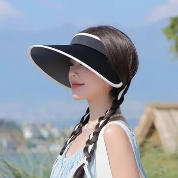 8538 Sun Shade UV Protection Summer Hat Female Big Brim Air Top Hat Easiest for Match Fashion Bowknot Sun Protection Hat Black