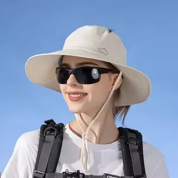 8552 Outdoor Sun Protection Hat Fishing Hiking Spring and Summer Ventilation Cap Children Big Brim Sun-Proof Ponytail Bucket Hat Champagne Rice