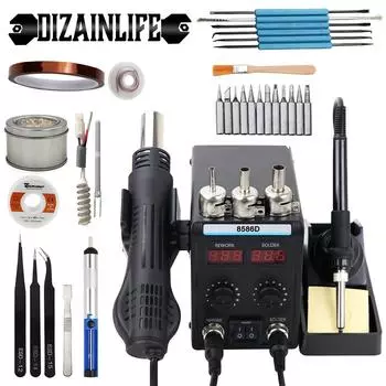 8586D паяльная станция с ЖК-цифровым дисплеем, термофеном, паяльная станция для ремонта сотовых телефонов, сварочные инструменты для распайки 110V US Plug