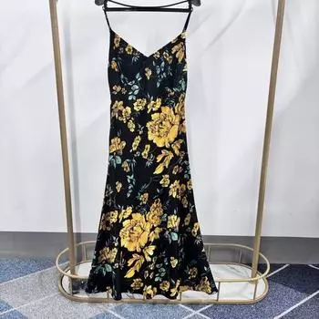 85 Acetate Drape Good Thickness Spring and Autumn Sling Dress Women s Noble Lady Mid Length Long Length Skirt Paragraph 2 S