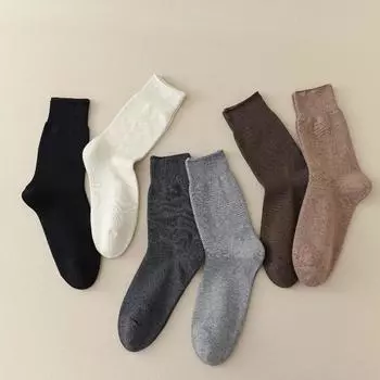 85% хлопок, простые мужские носки, черно-белые, серые, однотонные, впитывающие пот мужские хлопковые носки, средние чулки, деловые носки One Size бежевый