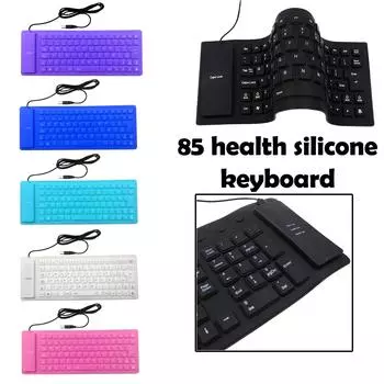 85 клавиш, английская раскладка, провод, USB-интерфейс, силиконовая резина, складная клавиатура для ПК, Teclado, водонепроницаемый компьютер, ноутбук One Size чёрный