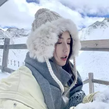 85% кроличья шерсть гибридная добавить шерсть толстая вязка длинная леска мяч обертывание головы шапка шапка для улицы снежная холодная шапка серый