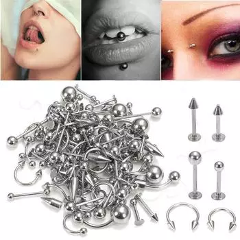 85 шт./компл. из нержавеющей стали, серьги-гвоздики для бровей, языка, губ, носа, пирсинга, из нержавеющей стали, смешанные украшения для тела, модный набор для пирсинга 85Pcs/Set